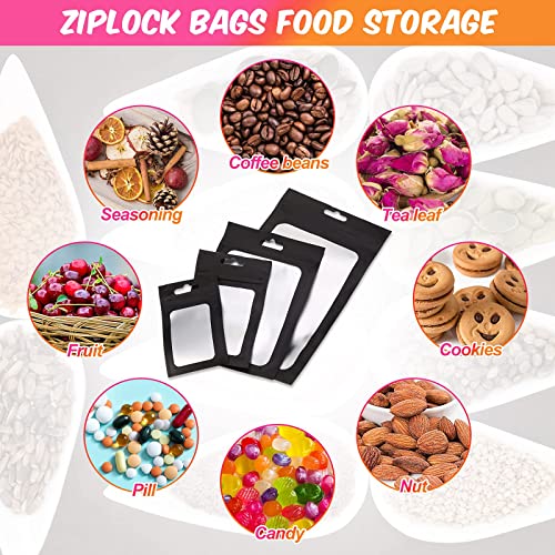 400 Piece Plastic Bags 4 Sizes Self Sealing Sealable Treat Bags for Packaging Food Storage Pouch for Sample Cookies Jewelry (Black, Long Hole)