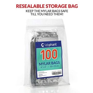 Mylar Bags with Ziplock 4" x 6" | 100 Bags | Sealable Heat Seal Bags for Candy and Food Packaging, Medications and Vitamins | Plastic and Aluminum Foil Packets for Liquid and Solids