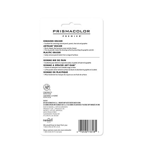 Prismacolor Premier Kneaded, ArtGum and Plastic Erasers, 3 Pack