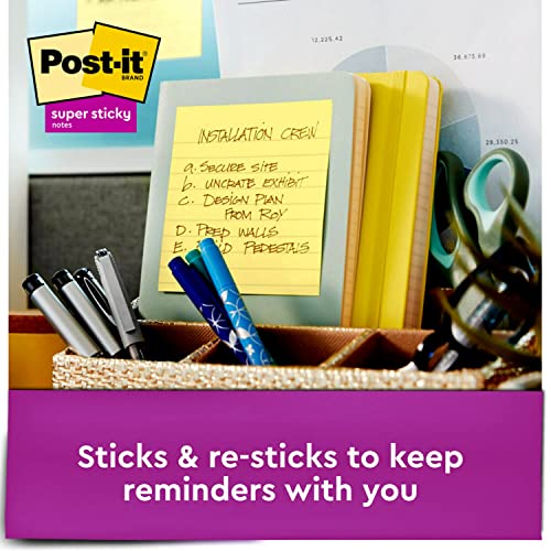 Post-it Super Sticky Notes, 2x Sticking Power, 4 x 4-Inches, Canary Yellow, Lined, 6-Pads/Pack, Model:675-6SSCY