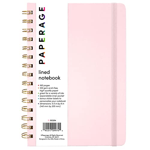 PAPERAGE Lined Spiral Journal Notebook, (Blush), 160 Pages, Medium 5.7 inches x 8 inches - 100 GSM Thick Paper, Hardcover, Double-Wire Spiral Journal & Notebook