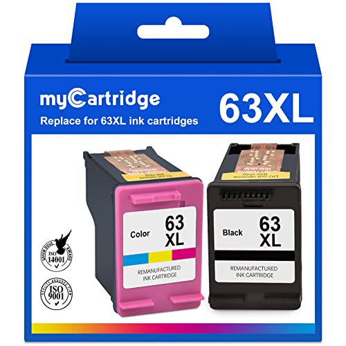 MYCARTRIDGE 63XL Remanufactured Ink Cartridge Replacement for HP 63XL 63 Ink Cartridge (1 Black, 1 Color) Combo Pack use with HP Envy 4520 4512 OfficeJet 4655 5255 3830 Printer 63XL Ink cartridges