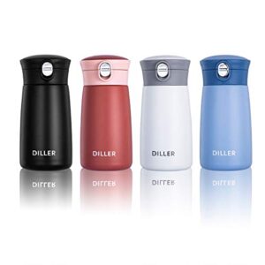 diller thermal water bottle, coffee travel mug 16 or 8 oz kids mini water bottle tumbler with spout lid, leak proof flask for kids and women keep 12h piping hot & 24h cold (blue, 8 oz)