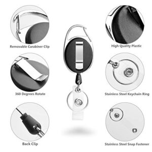 Retractable Badge Reel with Carabiner Belt Clip and Key Ring for ID Card Key Keychain Badge Holder Black 10 Pack by NATUREBELLE