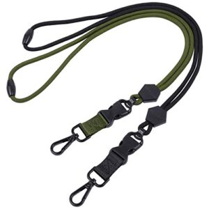 wisdompro 2 pack of 23 inch durable round cord heavy duty lanyard with safety breakaway buckle, detachable buckle and metal hook for id card badge holder and keys – black and army green