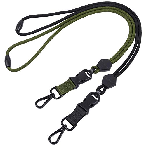 Wisdompro 2 Pack of 23 inch Durable Round Cord Heavy Duty Lanyard with Safety Breakaway Buckle, Detachable Buckle and Metal Hook for ID Card Badge Holder and Keys - Black and Army Green