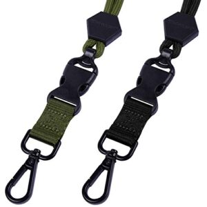 Wisdompro 2 Pack of 23 inch Durable Round Cord Heavy Duty Lanyard with Safety Breakaway Buckle, Detachable Buckle and Metal Hook for ID Card Badge Holder and Keys - Black and Army Green