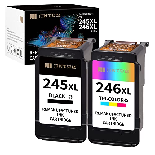 JINTUM Remanufactured 245XL 246XL Ink Cartridge for Canon Printer Ink PG-245XL CL-246XL Combo Pack for Canon MG2522 MG2500 MG2520 MX490 MX492 TR4520 TR4522 TS3322 TS3122 TS3100 TS302 (1 Black+1 Color)