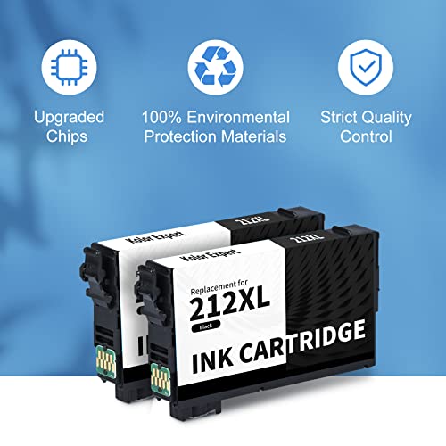 Kolor Expert T212 Black Ink Cartridge Replacement for 212XL T212XL 212 XL T212 Work with XP-4100 XP-4105 WF-2830 WF-2850 Printer (2 Black)