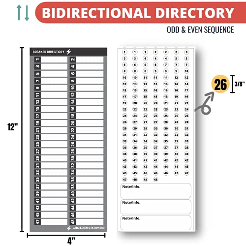 Circuit Breaker Directory Label with Fuse Stickers for Fuse Panel, Marker Sign for Electrical Panel. Strong Adhesive. Up to 48 Entries, Odd and Even Sequence. for House or Commercial Use- Grey Color