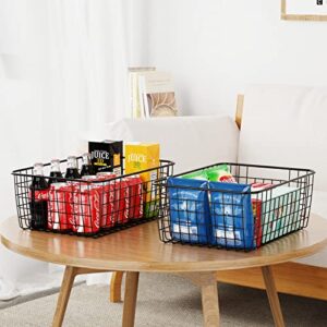 Wire Storage Baskets, iSPECLE 4 Pack Large Metal Wire Baskets Pantry Organization and Storage with Handles, Freezer Organizer Bins for Pantry Kitchen Shelf Laundry Cabinets Garage, Black