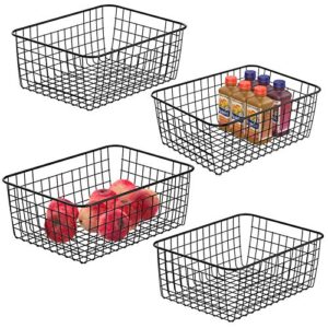 wire storage baskets, ispecle 4 pack large metal wire baskets pantry organization and storage with handles, freezer organizer bins for pantry kitchen shelf laundry cabinets garage, black