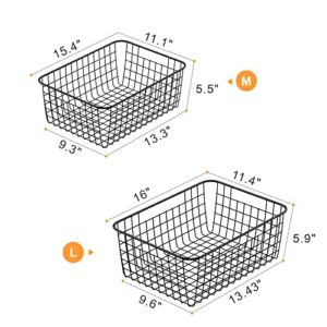 Wire Storage Baskets, iSPECLE 4 Pack Large Metal Wire Baskets Pantry Organization and Storage with Handles, Freezer Organizer Bins for Pantry Kitchen Shelf Laundry Cabinets Garage, Black