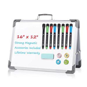 small dry erase white board – 12″ x 16″mini desktop double sided whiteboard, foldable magnetic board for kids drawing, for school, office, and home.…
