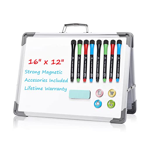 Small Dry Erase White Board - 12" x 16"Mini Desktop Double Sided Whiteboard, Foldable Magnetic Board for Kids Drawing, for School, Office, and Home.…