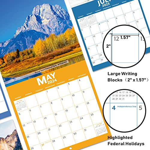 2023-2024 Wall Calendar - Wall Calendar 2023-2024 Monthly, Jul 2023 - Dec 2024, 12" x 24" (Open), Wall Calendar with Daily Blocks, Perfect Calendar for Organizing & Planning - National Parks