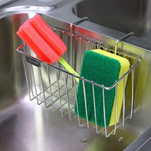 kitchen sponge holder, aiduy sink caddy brush dishwashing liquid drainer rack – stainless steel