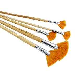 jowoart 5pcs/set,fan-shaped nylon hair short wood rod brush painting drawing supplies