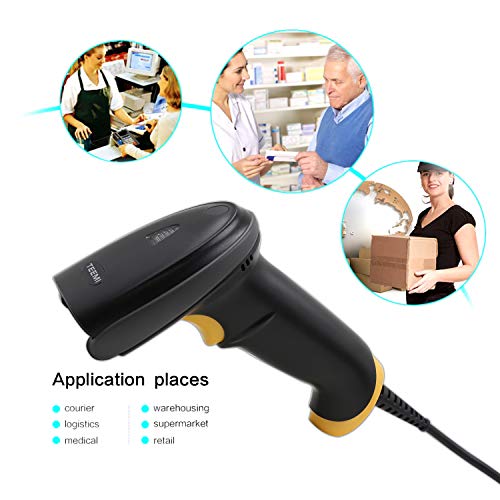 TEEMI 2D Barcode Scanner USB Wired Handheld Automatic QR Data Matrix PDF417 bar Codes Imager for Mobile Payment Computer Screen Scan (Stand Included)