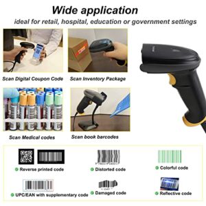 TEEMI 2D Barcode Scanner USB Wired Handheld Automatic QR Data Matrix PDF417 bar Codes Imager for Mobile Payment Computer Screen Scan (Stand Included)