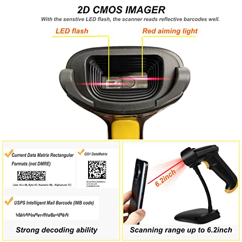 TEEMI 2D Barcode Scanner USB Wired Handheld Automatic QR Data Matrix PDF417 bar Codes Imager for Mobile Payment Computer Screen Scan (Stand Included)