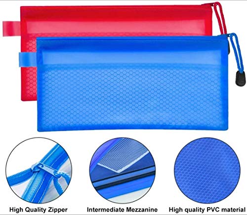 JM-capricorns 36pcs 9 x 4-1/2 inches Big Capacity Waterproof Plastic Double Layer Zipper File Bags zipper pouches Invoice Pouches Bill Bag Pencil Pouch Pencil Case Pen Bag (10 Colors)