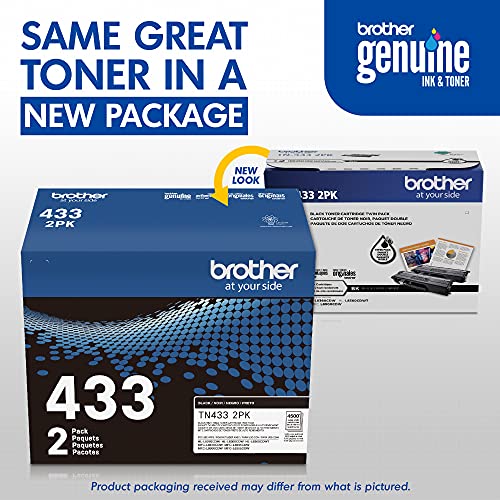 Brother Genuine High-Yield Black Toner Cartridge Twin Pack TN433 2PK (TN4332PK)