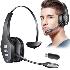 trueque bluetooth headset, trucker wireless headset with microphone ai noise canceling & mute button, 60 hrs work time on-ear headphones with usb dongle for call center, remote work, trucker, zoom
