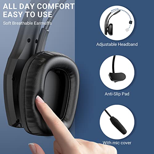 Trueque Bluetooth Headset, Trucker Wireless Headset with Microphone AI Noise Canceling & Mute Button, 60 Hrs Work Time On-Ear Headphones with USB Dongle for Call Center, Remote Work, Trucker, Zoom