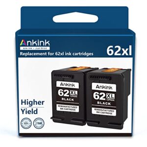 ankink high yield remanufactured 62xl ink cartridges replacement for hp62xl 62 xl to use with envy 5540 5640 5660 7640 7645 officejet 5740 8040 200 250 series printer black 2 pack hp62 hp 62 c2p05an