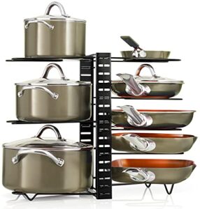 last minute kitchen pot & pan organizer 3 diy method adjustable 8+ rack system for pantry cabinet & countertop black heavy duty steel (eco-friendly)…