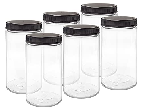 ljdeals 32 oz Clear Plastic Jars with Lids, Storage Containers, Wide Mouth PET Mason Jars, Pack of 6, BPA Free, Food Safe, Made in USA
