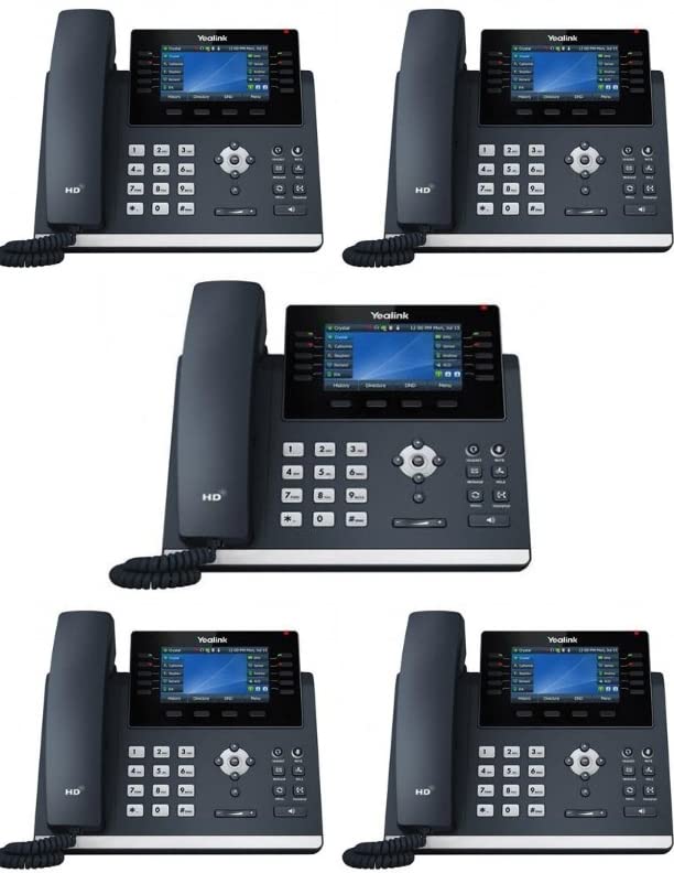 Yealink SIP-T46U IP Phone [5 Pack] 16 VoIP Accounts. 4.3-Inch Color Display. Dual USB 2.0, Dual-Port Gigabit Ethernet, 802.3af PoE, Power Adapter Not Included