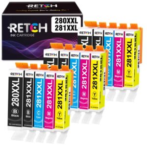 retch compatible ink cartridges replacement for canon 280 and 281 pgi-280xxl cli-281xxl for pixma-tr7500 tr7520 tr8500 ts6120 ts6200 ts702 ts8100 ts8200 ts9520 printer (15 pack)