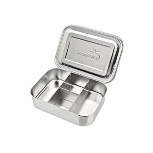 LunchBots Small Protein Packer Toddler Bento Box - Extra Small Divided Stainless Steel Snack Container - 4 Sections for 1-2oz of Nuts, Meat, Cheese, Finger Foods - Dishwasher Safe - Stainless Lid
