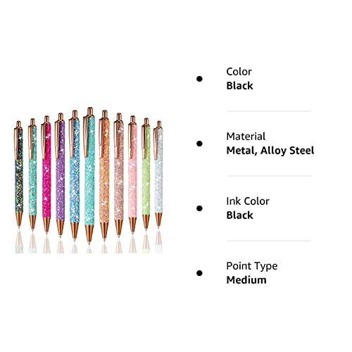 11 Pcs Fancy Pens for Women Pretty Cute Pens Glitter Ballpoint Pens with Metal Barrel Retractable Writing Pens Black Ink Medium Point 1.0 mm Pretty Pens Journaling Pens for Women Girls (Sequin Style)