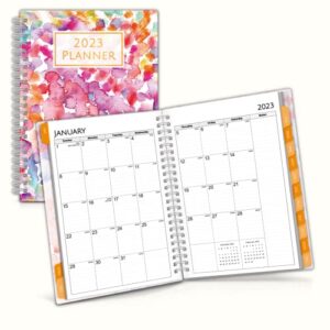 cranbury 2023 planner weekly monthly (6×8.25″, watercolor), 2023 small planner book, 8 x 6 agenda book, yearly calendar planner, monthly tabs, bookmark, notes, bonus pocket, stickers