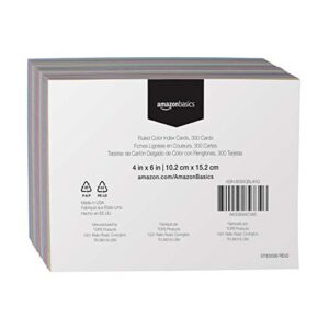 Amazon Basics Ruled Color Index Cards, 4" x 6", 300 Cards