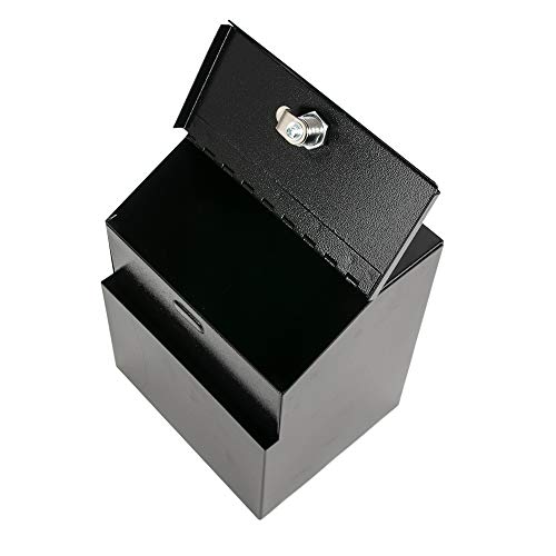 KYODOLED Metal Suggestion Box with Lock Wall Mounted Ballot Box Donation Box Key Drop Box with 50 Free Suggestion Cards 8.5H x 5.9W x 7.3L Inch Black