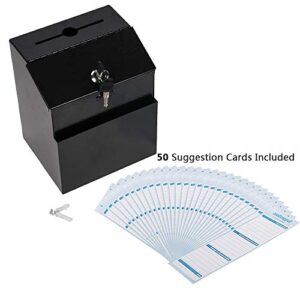 KYODOLED Metal Suggestion Box with Lock Wall Mounted Ballot Box Donation Box Key Drop Box with 50 Free Suggestion Cards 8.5H x 5.9W x 7.3L Inch Black