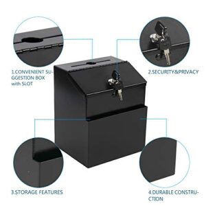 KYODOLED Metal Suggestion Box with Lock Wall Mounted Ballot Box Donation Box Key Drop Box with 50 Free Suggestion Cards 8.5H x 5.9W x 7.3L Inch Black