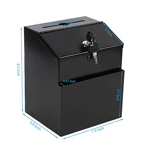 KYODOLED Metal Suggestion Box with Lock Wall Mounted Ballot Box Donation Box Key Drop Box with 50 Free Suggestion Cards 8.5H x 5.9W x 7.3L Inch Black