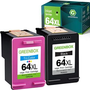 greenbox remanufactured high-yield 64 ink cartridge replacement for hp 64xl for hp envy photo 7155 7855 6255 7120 6252 6220 6230 6258 7158 7130 7132 7164 7858 7800 6222 printer (1 black 1 tri-color)