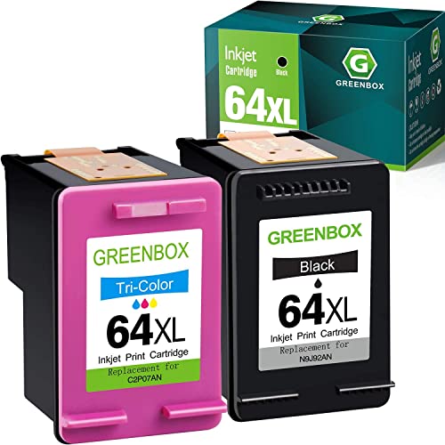 GREENBOX Remanufactured High-Yield 64 Ink Cartridge Replacement for HP 64XL for HP Envy Photo 7155 7855 6255 7120 6252 6220 6230 6258 7158 7130 7132 7164 7858 7800 6222 Printer (1 Black 1 Tri-Color)