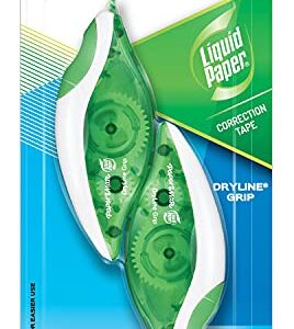 Paper Mate Liquid Paper DryLine Grip Correction Tape, Green, 2 Count