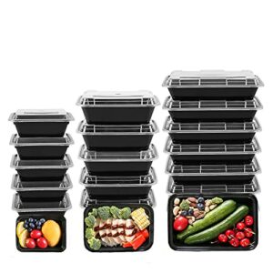 nutribox [30 pack] meal prep containers in 3 sizes 12, 24, 28 oz, durable, stackable, reusable, bpa free, microwaveable, dishwasher, freezer safe, bento box, food storage set