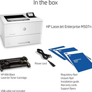 HP Laserjet Enterprise M507n Single-Function Wired Monochrome Laser Printer - Black/White Print Only - 2.7" LCD, 45 ppm, 1200 x 1200 dpi, Manual Duplex Printing, USB and Ethernet, Cbmou Printer Cable