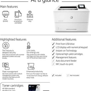 HP Laserjet Enterprise M507n Single-Function Wired Monochrome Laser Printer - Black/White Print Only - 2.7" LCD, 45 ppm, 1200 x 1200 dpi, Manual Duplex Printing, USB and Ethernet, Cbmou Printer Cable