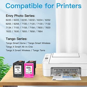 64XL Ink Cartridges Combo Pack Replacement for HP 64 XL Ink Remanufactured for HP Envy Photo 7858 7855 7155 6255 6252 7120 6232 7158 7164 7950e Tango X Smart Series Printer(1 Black, 1 Tri-Color)