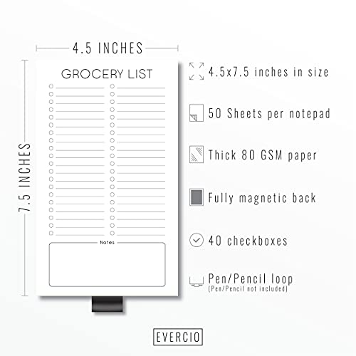 Evercio Grocery List Magnetic Notepad for Refrigerator | For Shopping Lists Fun Memo Note Pad for Fridge | Funny Office Gift for Coworkers | 4.5x7.5 Inches, 50 Sheets